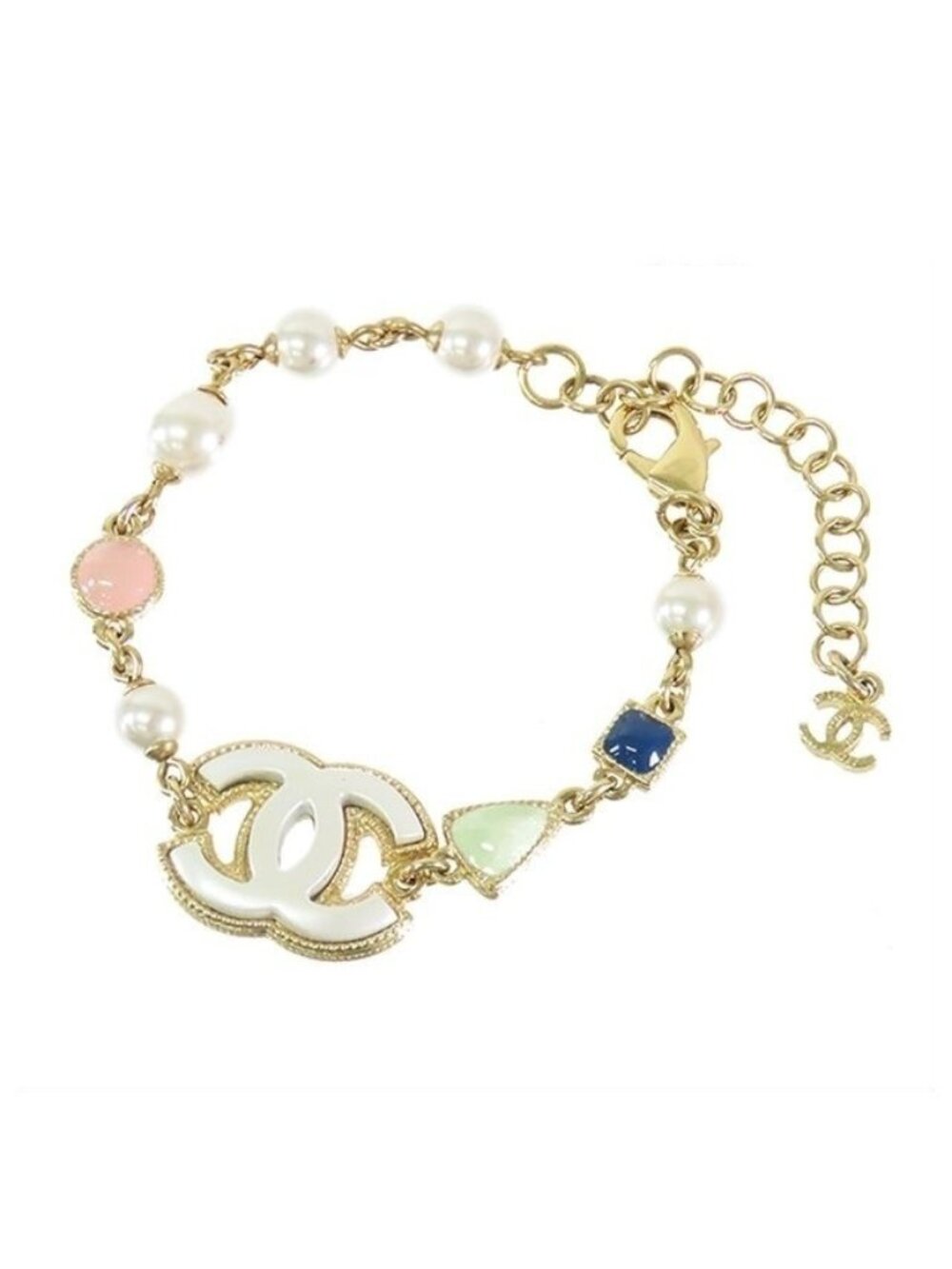Chanel CC Logo Bracelet Gold White Metal Costume Pearl